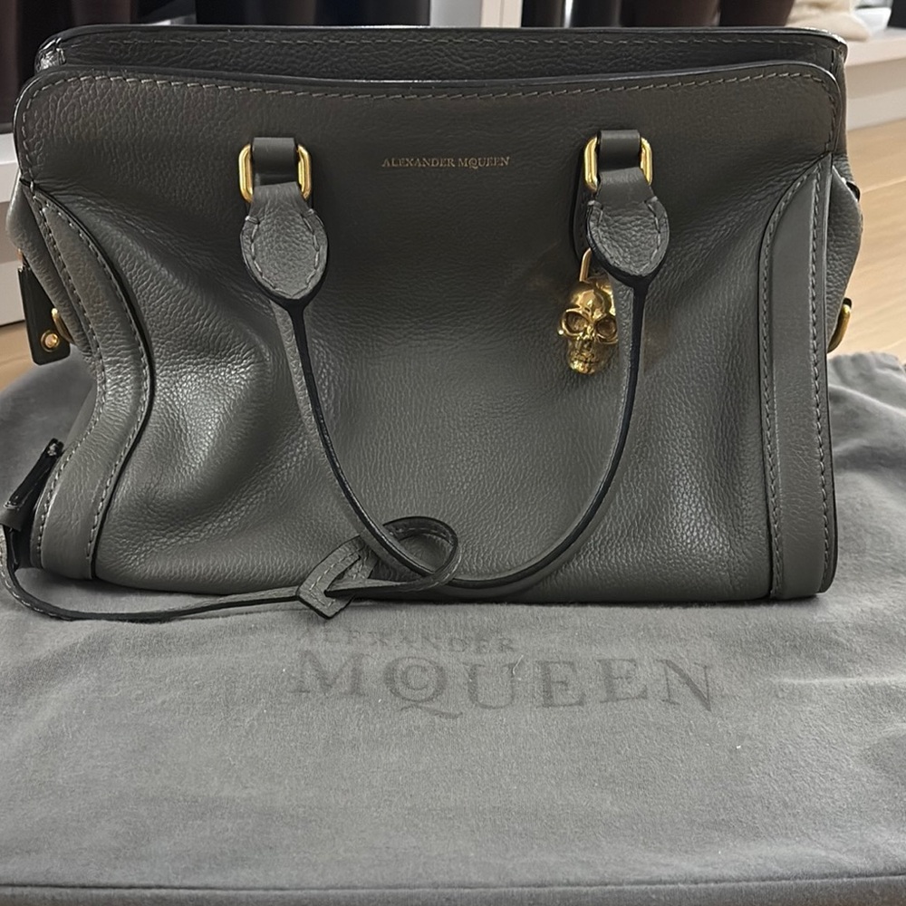 Alexander McQueen Dark Gray Satchel with Gold Accents